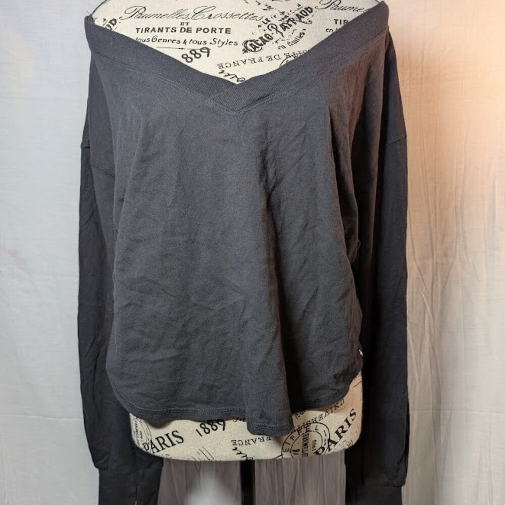 NWT Women's JoyLab Black Cropped Fit Boxy Long Sleeve T Shirt size M